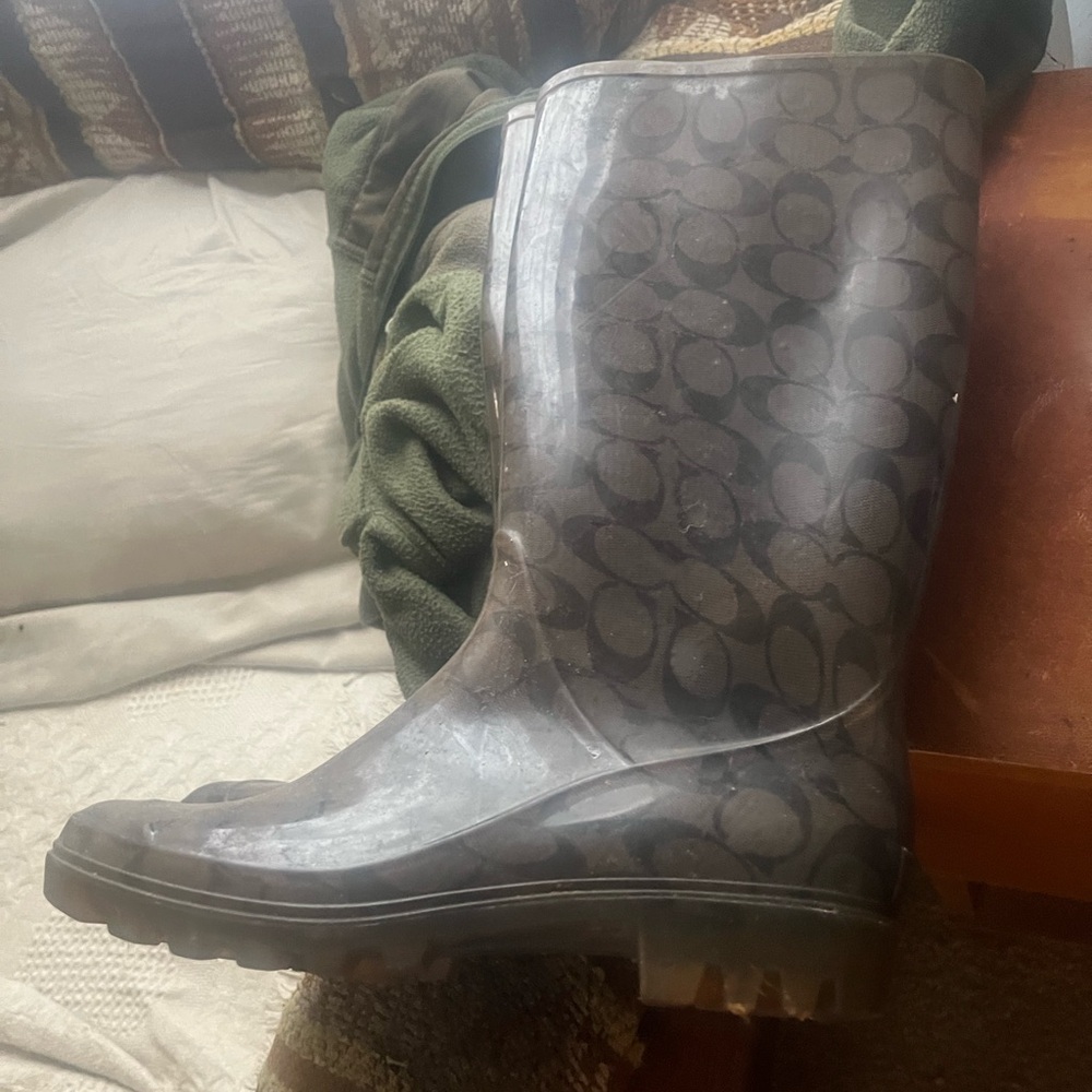 Coach Brown Patterned Rain Boots - image 1
